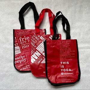 LULULEMON Set of 3 Various Red Reusable Tote Bags - Small